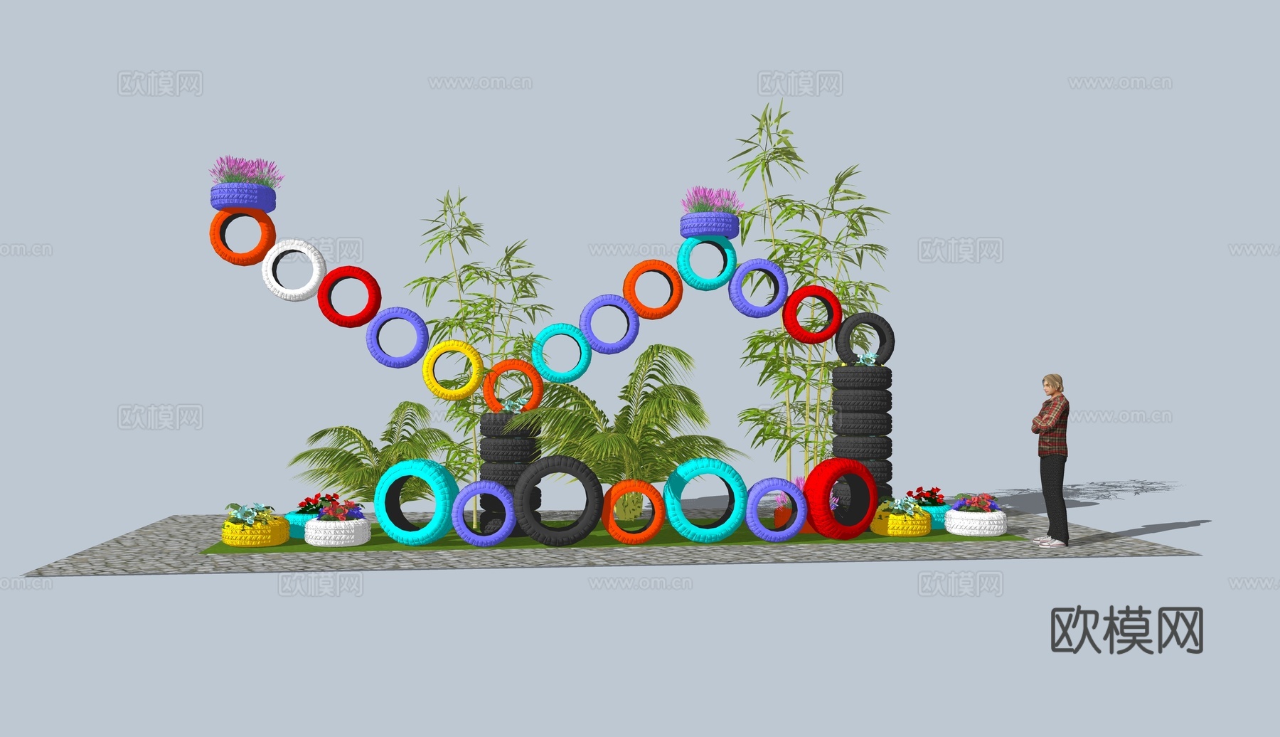 现代轮胎景观小品su模型下载