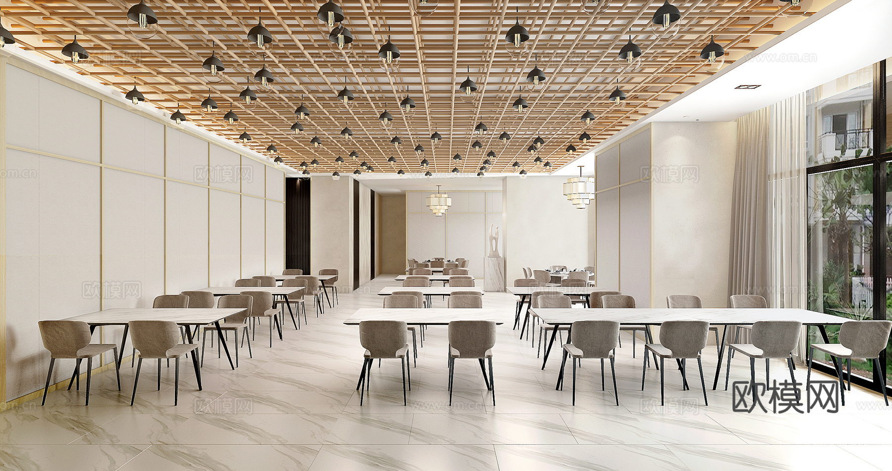 现代员工餐厅su模型下载