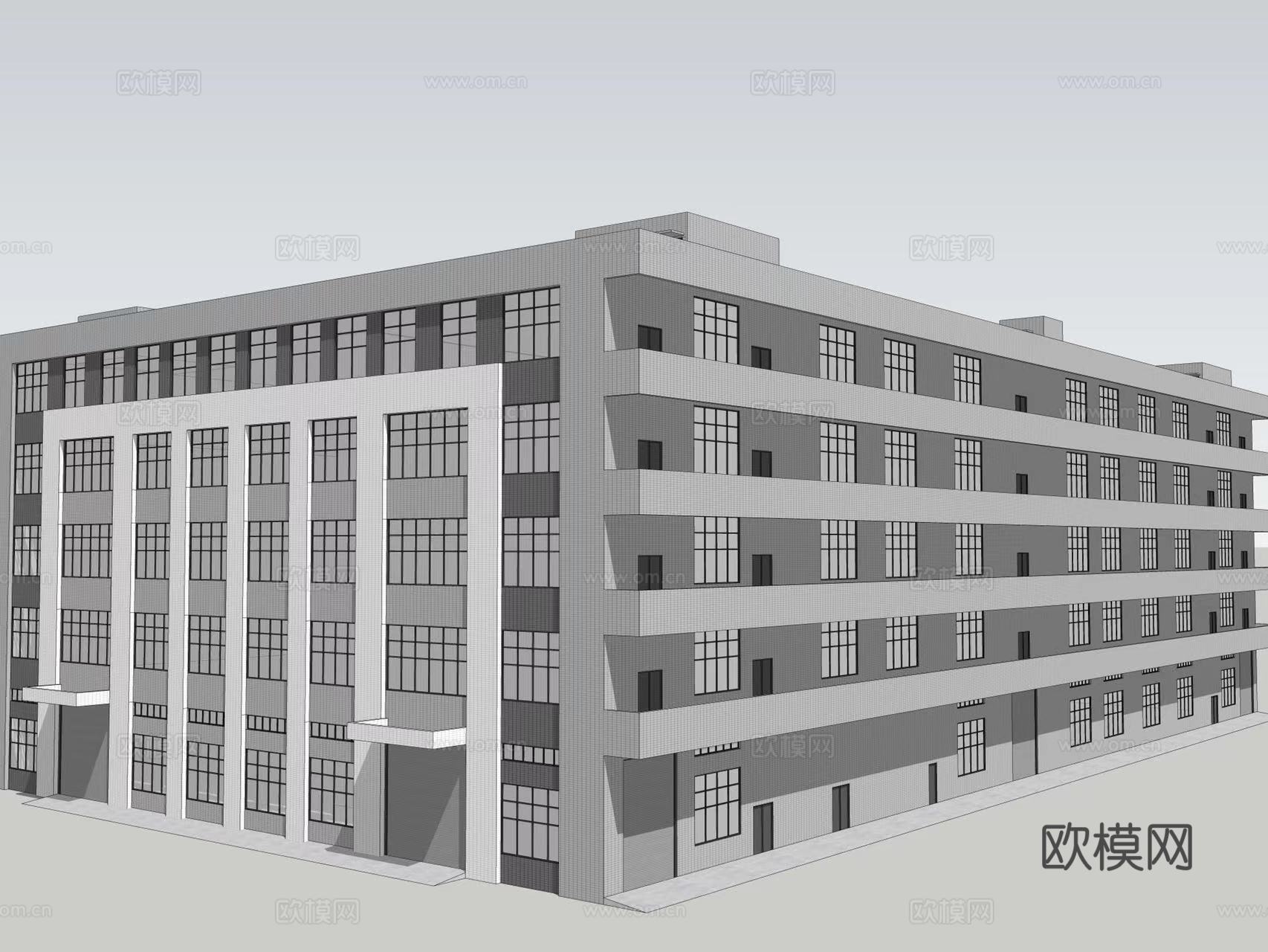 现代工厂厂房建筑外观su模型下载
