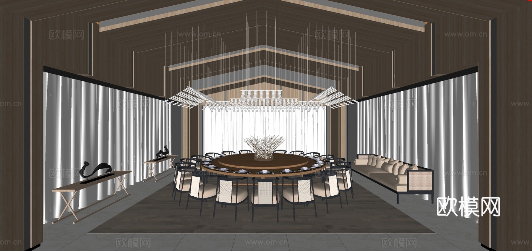 新中式餐厅包房su模型下载