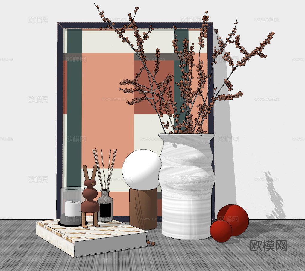 现代插花饰品摆件su模型下载