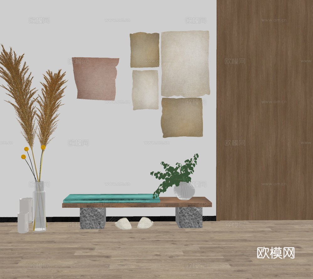北欧实木换鞋凳长凳su模型下载