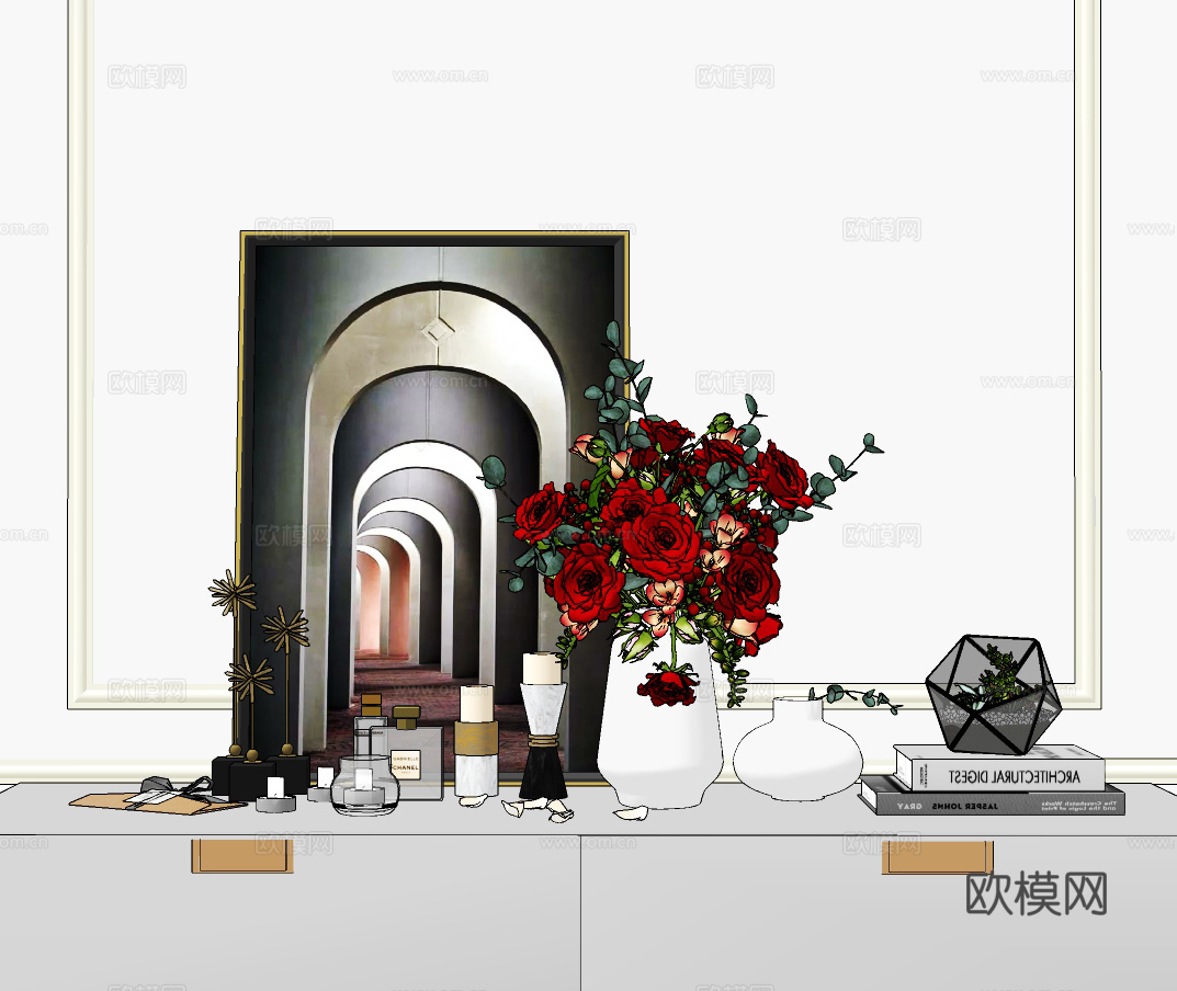 现代插花饰品摆件su模型下载