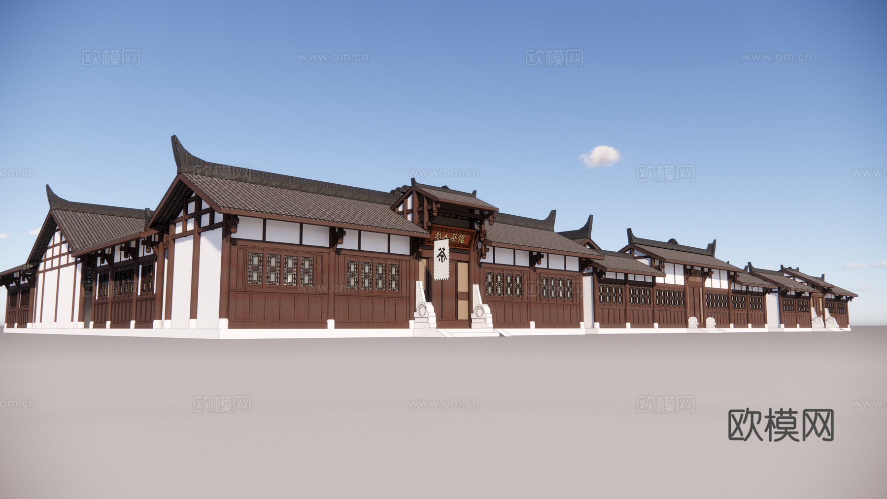 中式古建筑外观su模型下载