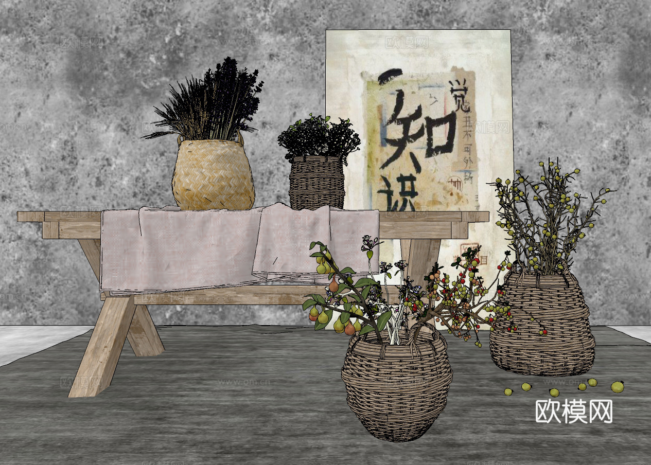 现代花篮插花su模型下载