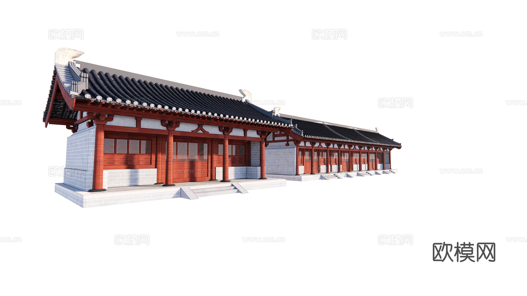 中式古建筑外观su模型下载