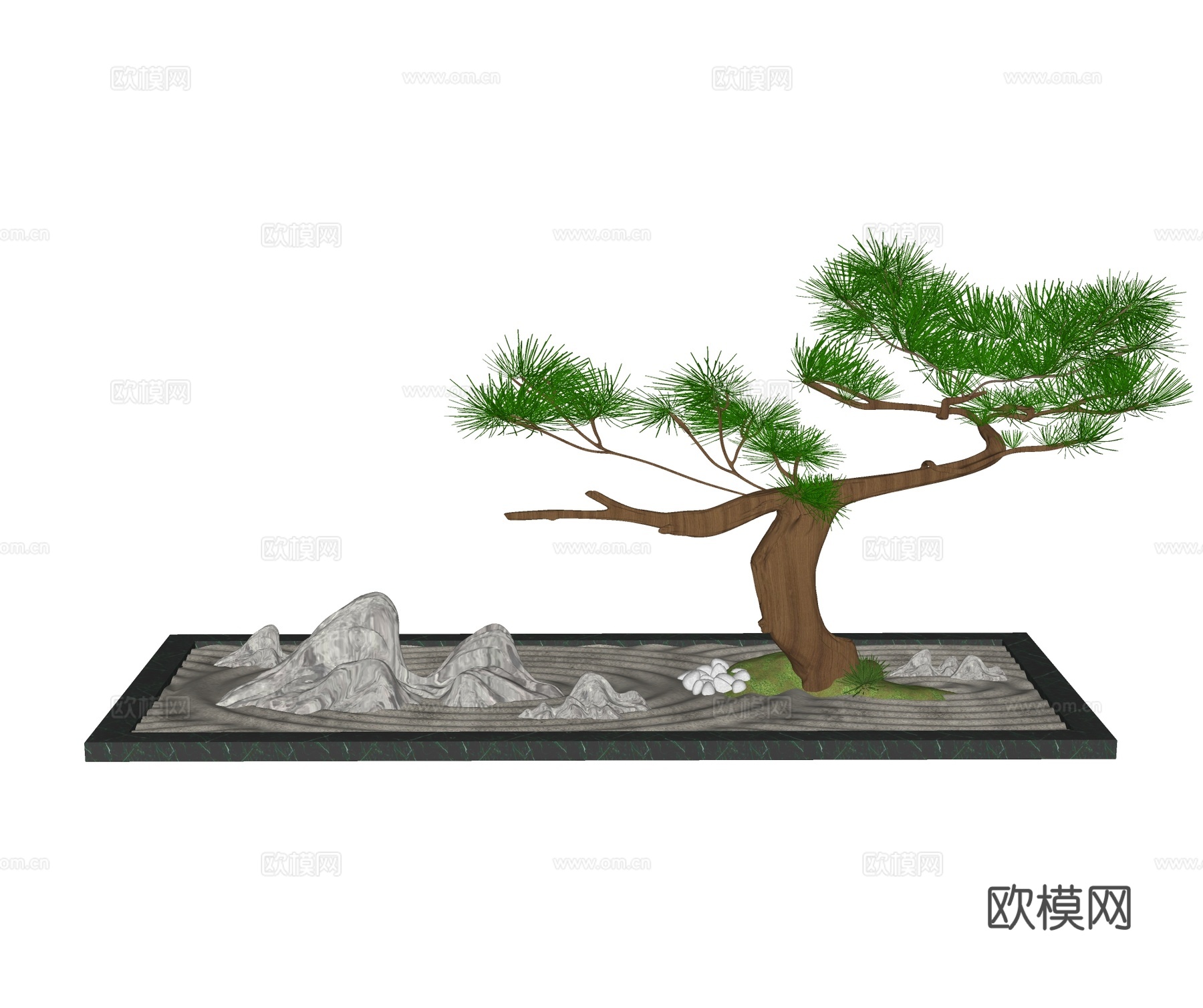 新中式仿真松树景观小品su模型下载