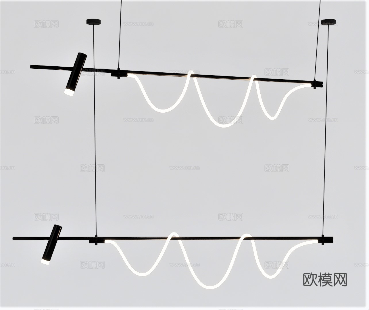 现代灯带吊灯su模型下载
