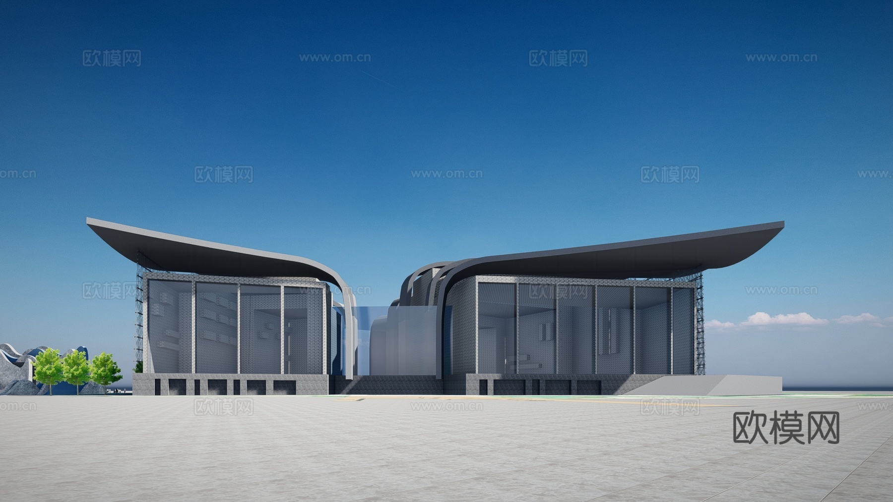 现代博物馆建筑外观su模型下载