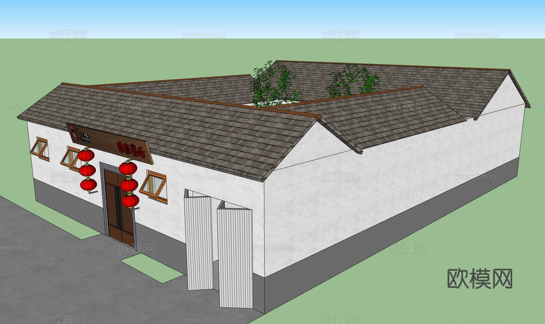 新中式四合院农家乐su模型下载下载（渲染图3）
