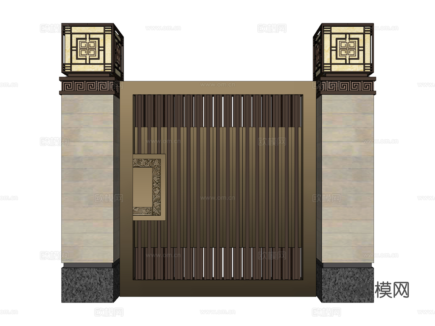 新中式庭院大门su模型下载