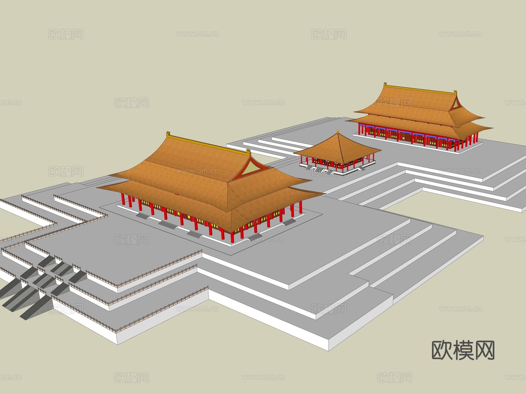 中式古建大殿su模型下载