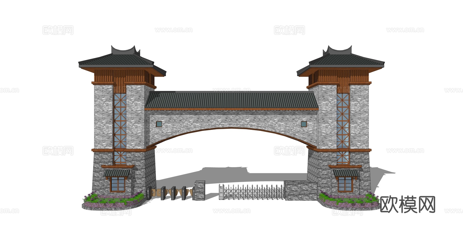 新中式公园入口大门su模型下载