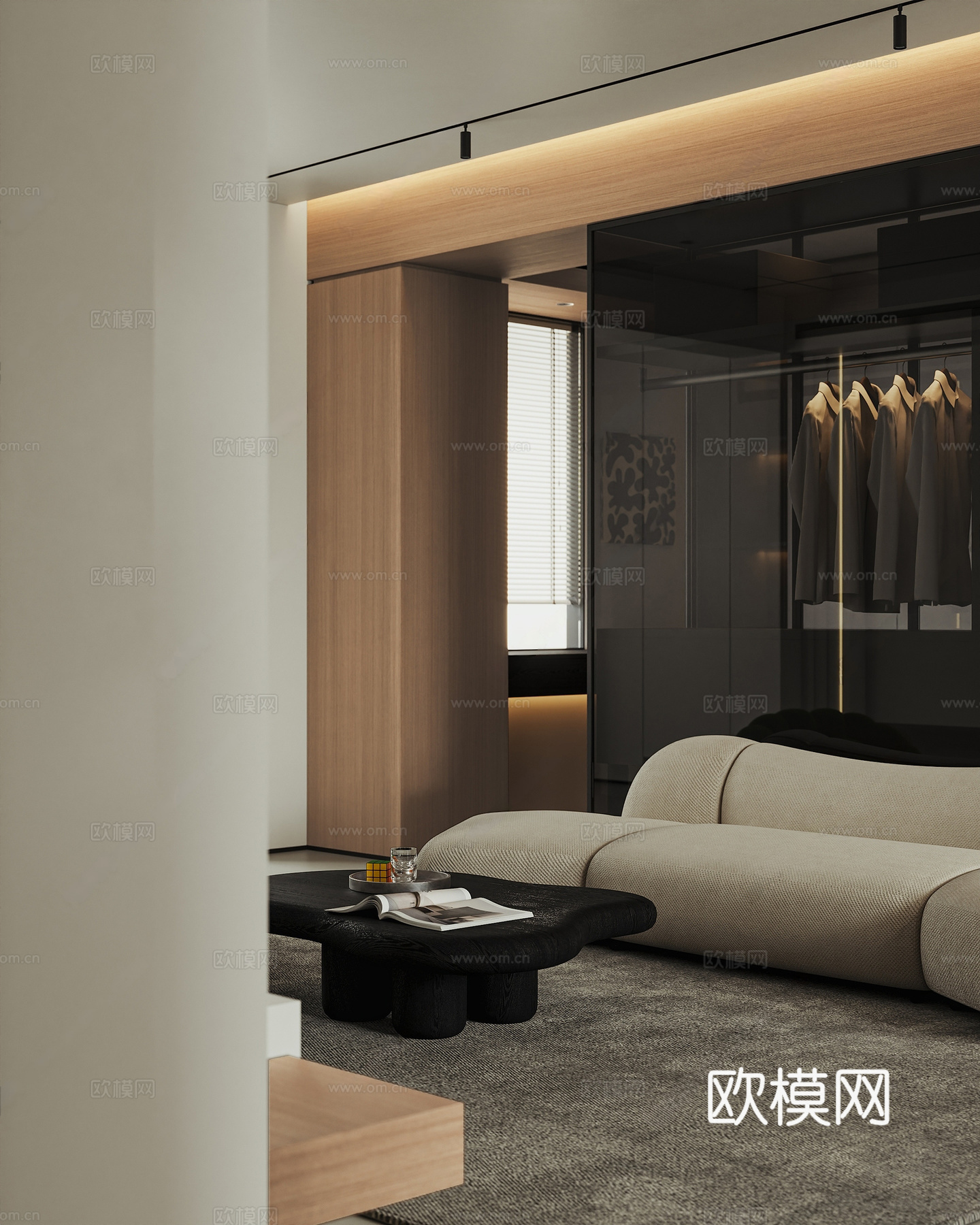 现代简约家居客厅 无主灯客餐厅 沙发茶几组合  中岛岛台餐桌3d模型