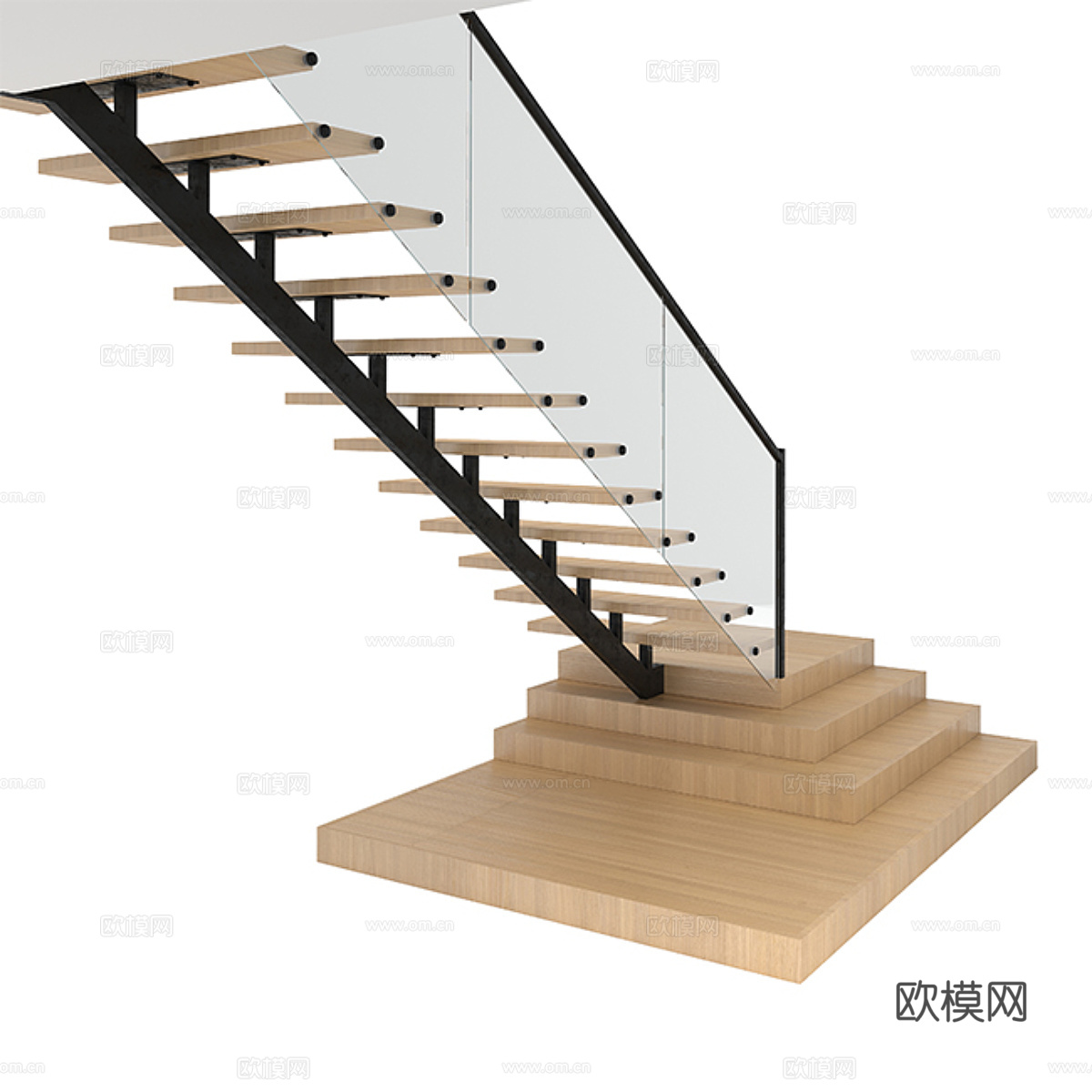 现代钢结构悬浮楼梯3d模型