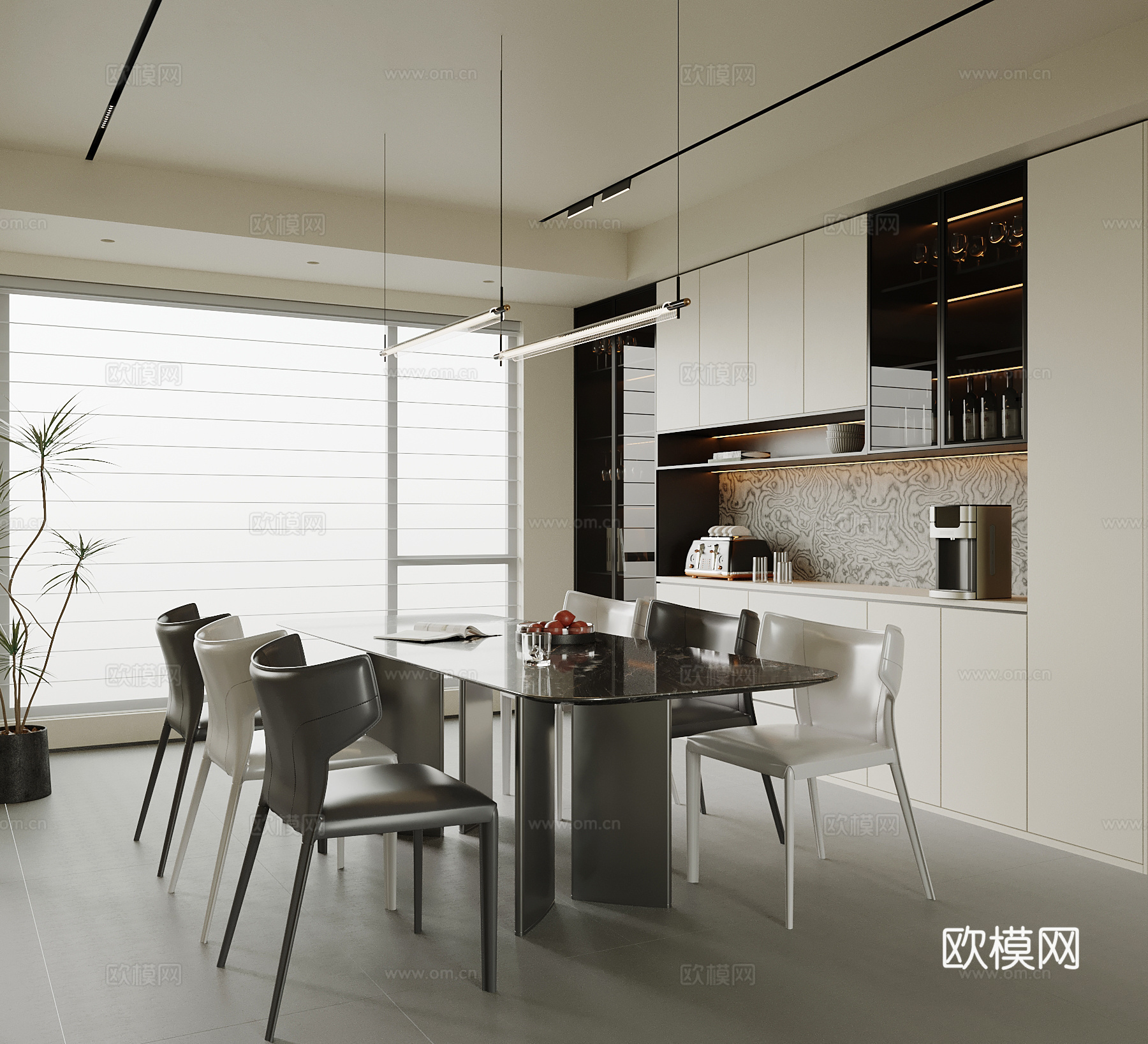 现代餐厅 酒柜 餐桌椅su模型