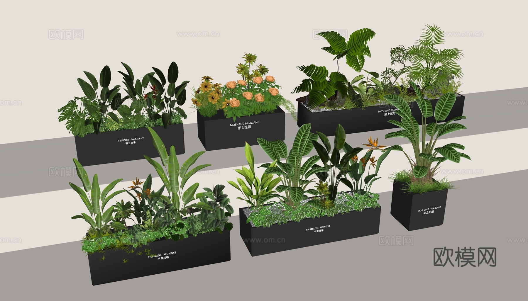 现代绿植花箱su模型