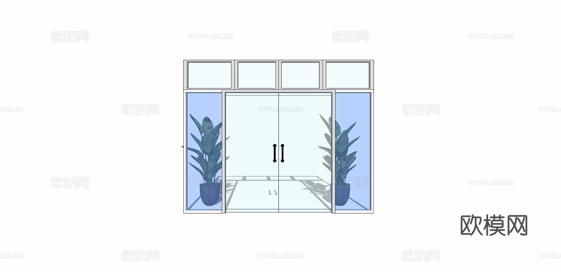 现代双开门玻璃门su模型下载