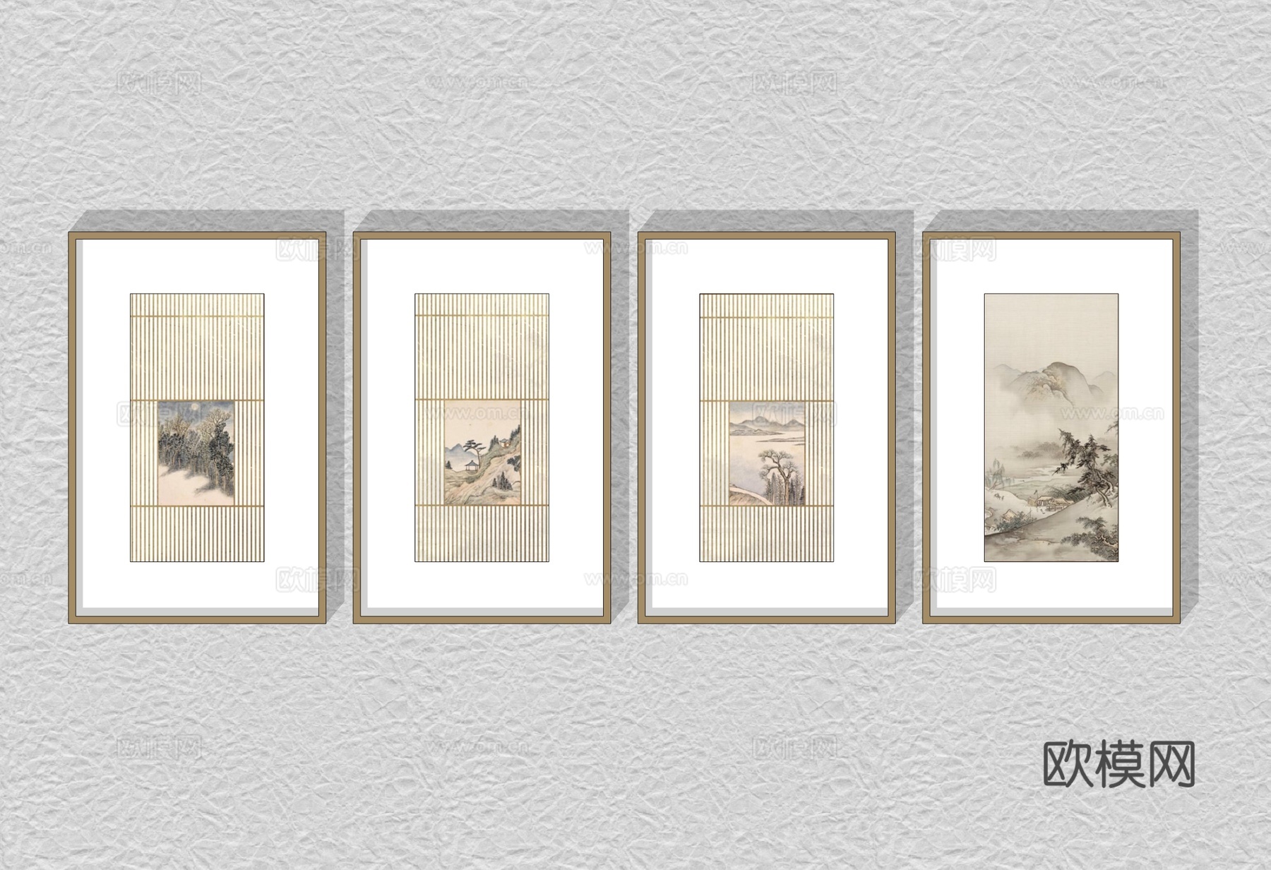 新中式装饰画挂画su模型下载