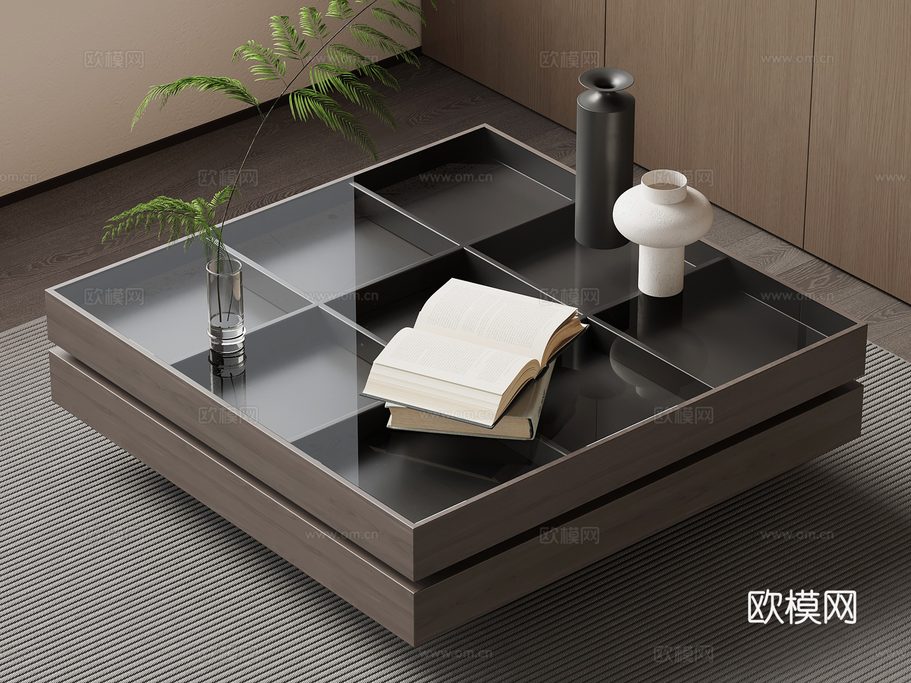 现代意式茶几 方形茶几 实木茶几3d模型
