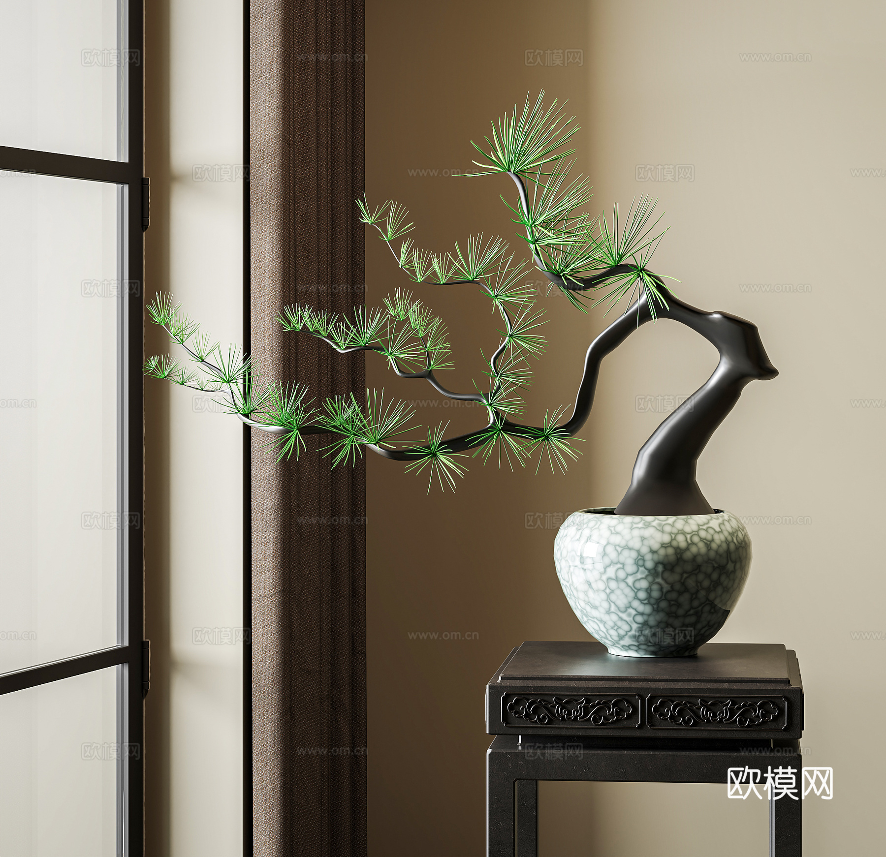 新中式盆栽  盆栽盆景  室内绿植盆栽3d模型