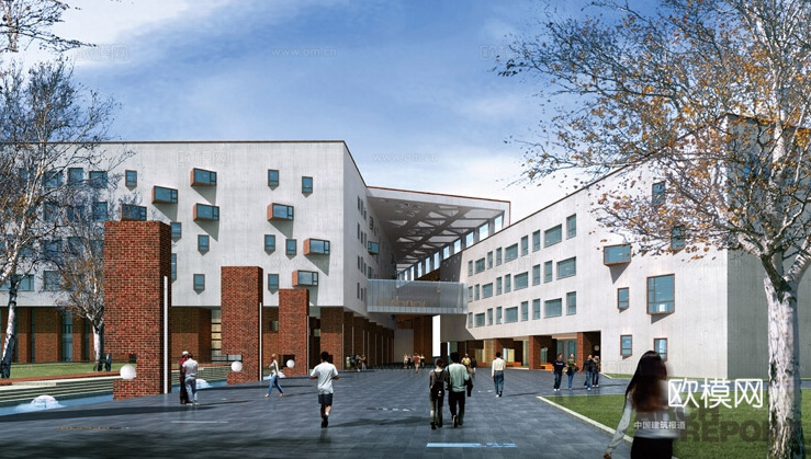 现代学校教学楼建筑外观su模型下载
