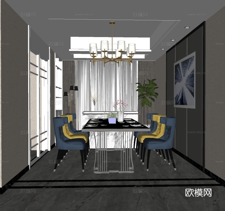 简美餐厅su模型下载