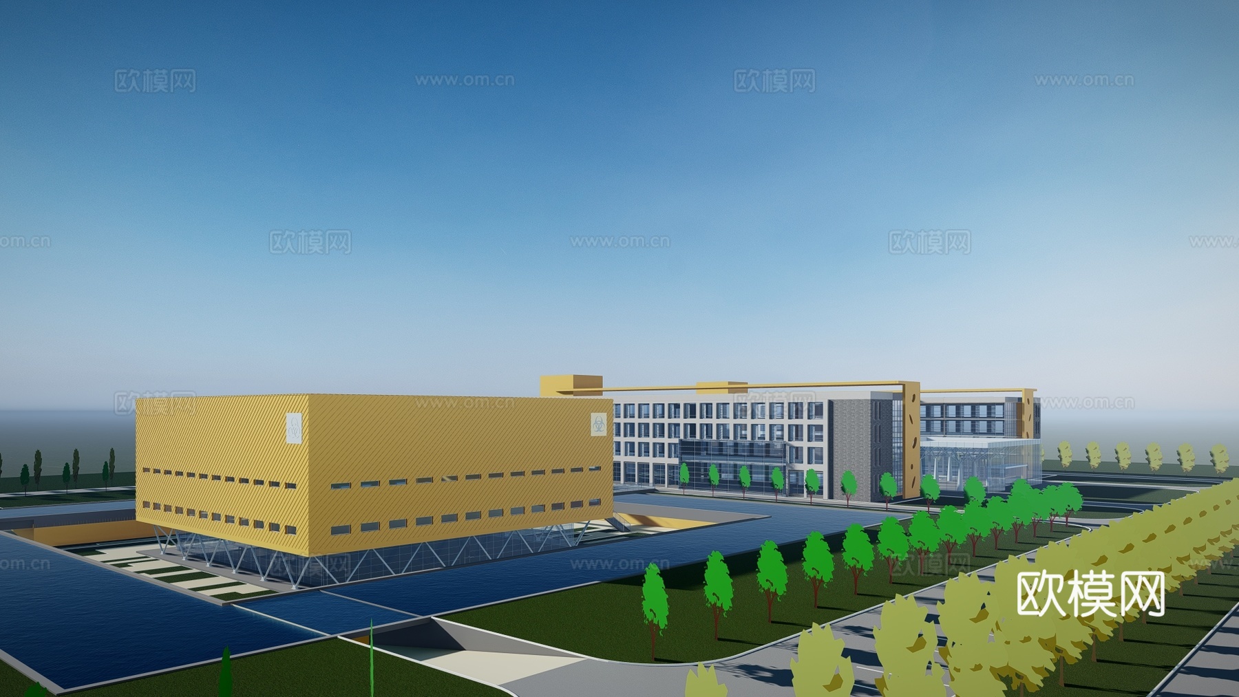 现代学校教学楼建筑外观su模型下载