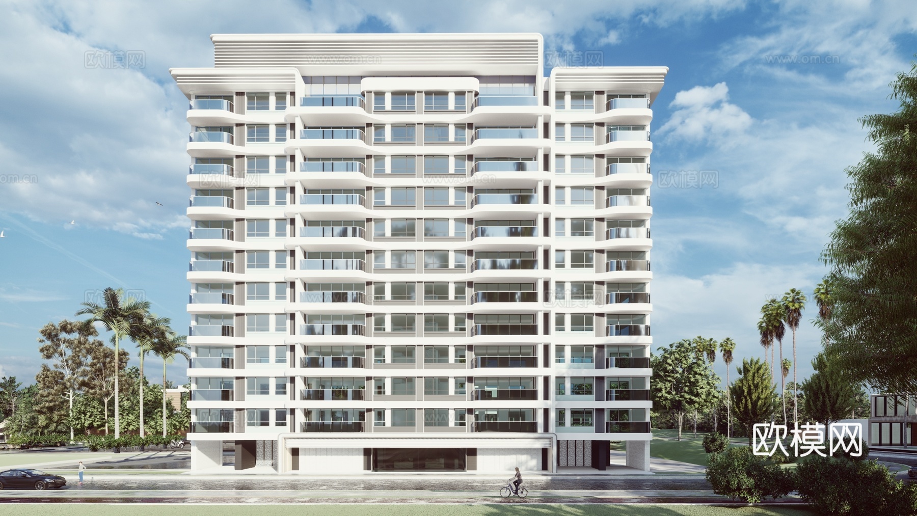 现代住宅楼建筑外观su模型下载