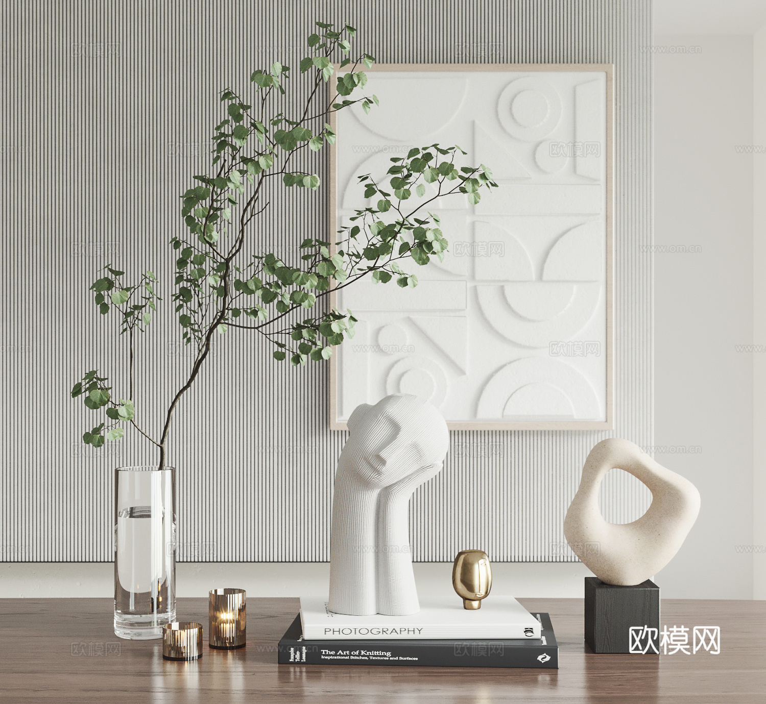 现代饰品摆件组合 花瓶 雕塑 挂画 书籍 水生植物3d模型