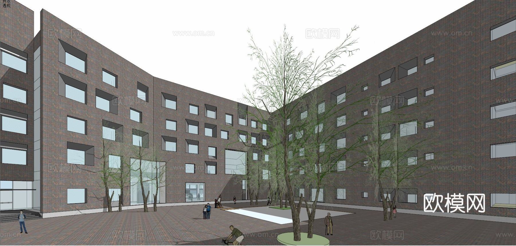 现代学校教学楼建筑外观su模型下载