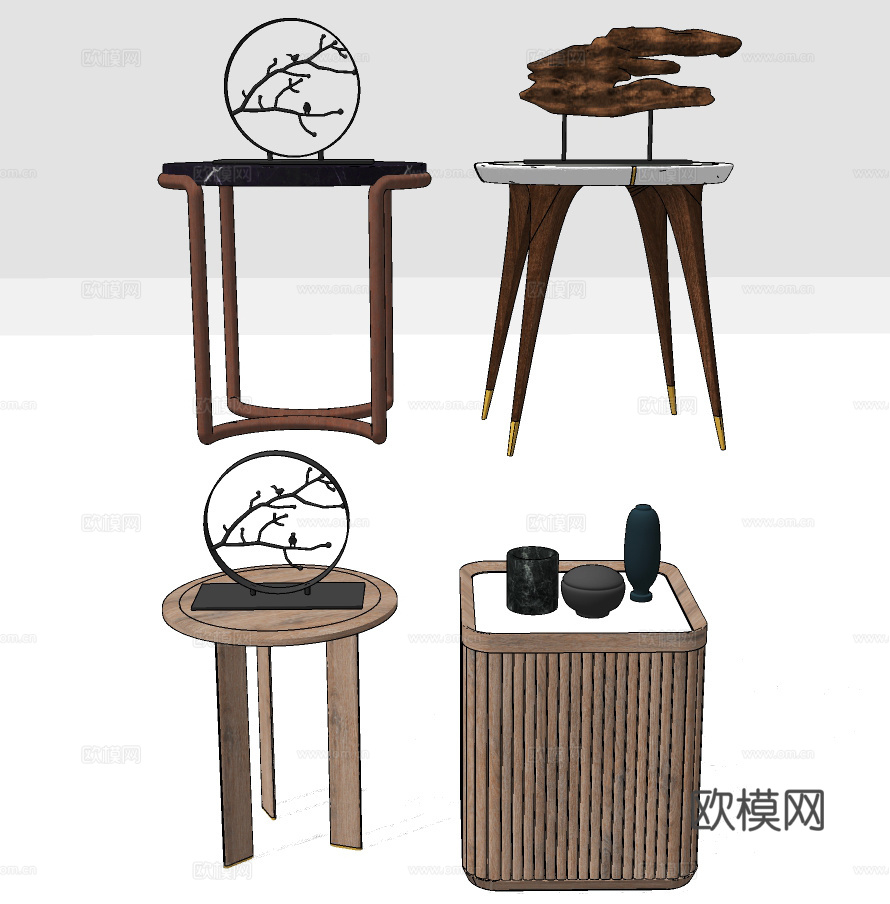 新中式圆几边几su模型下载