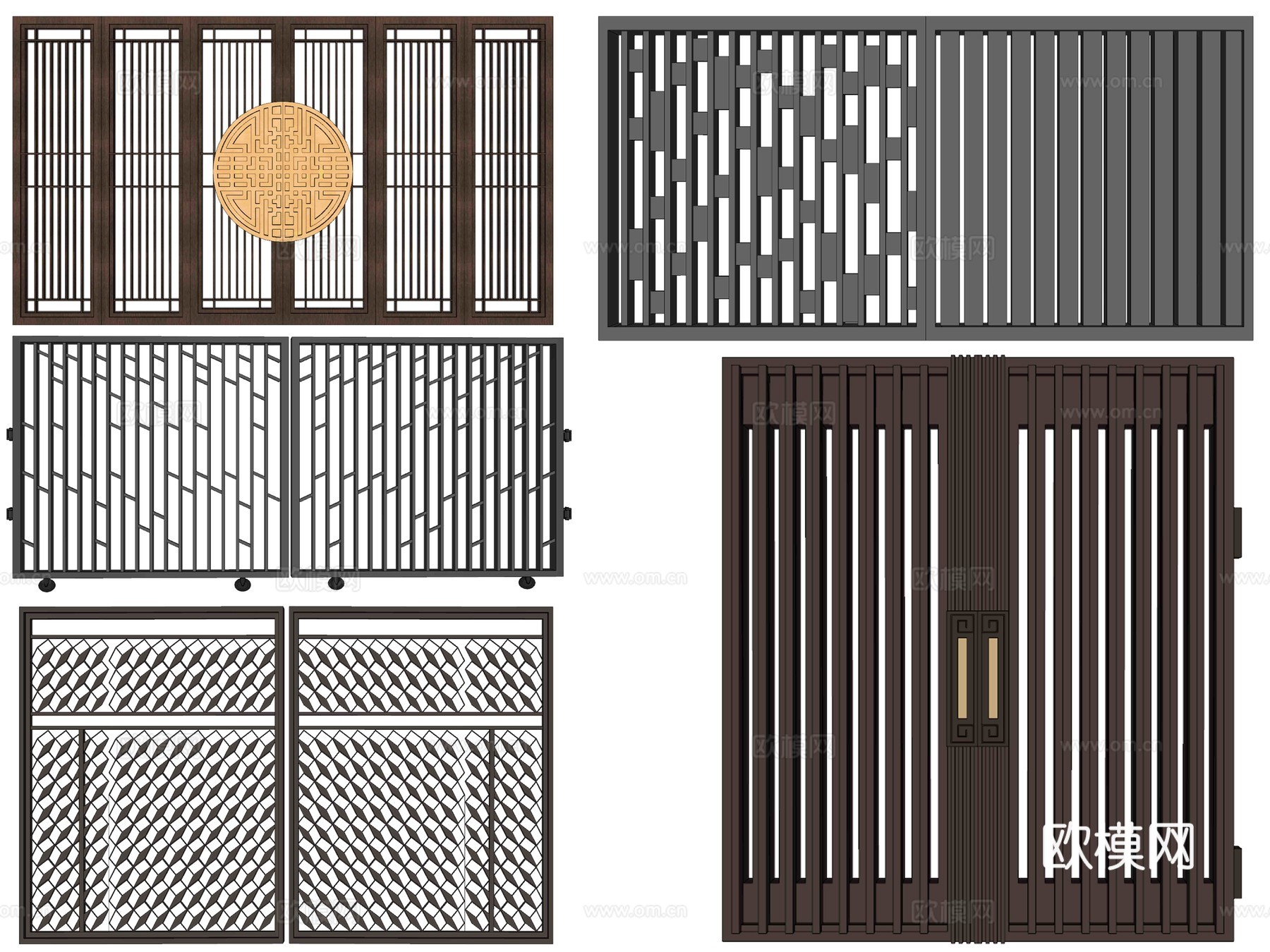 新中式格栅门庭院门su模型下载