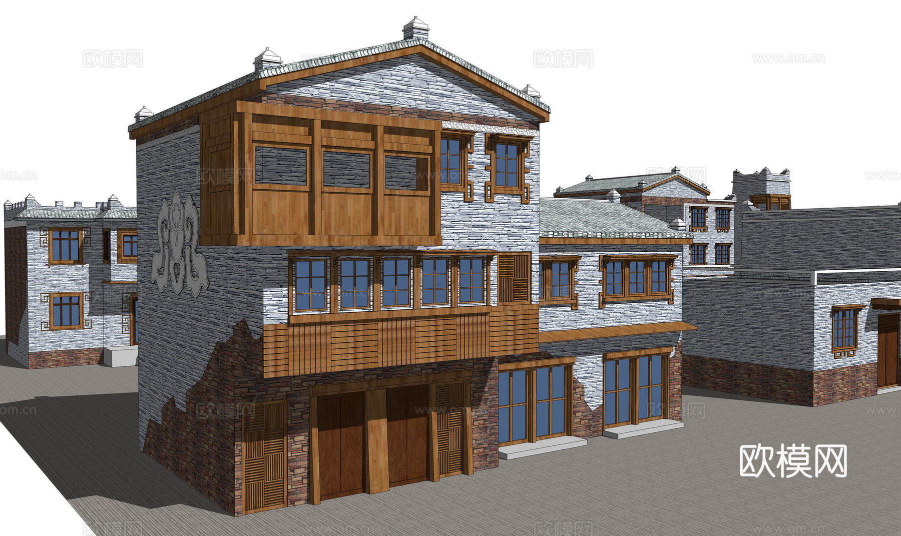 新中式少数民族民居建筑外观su模型下载
