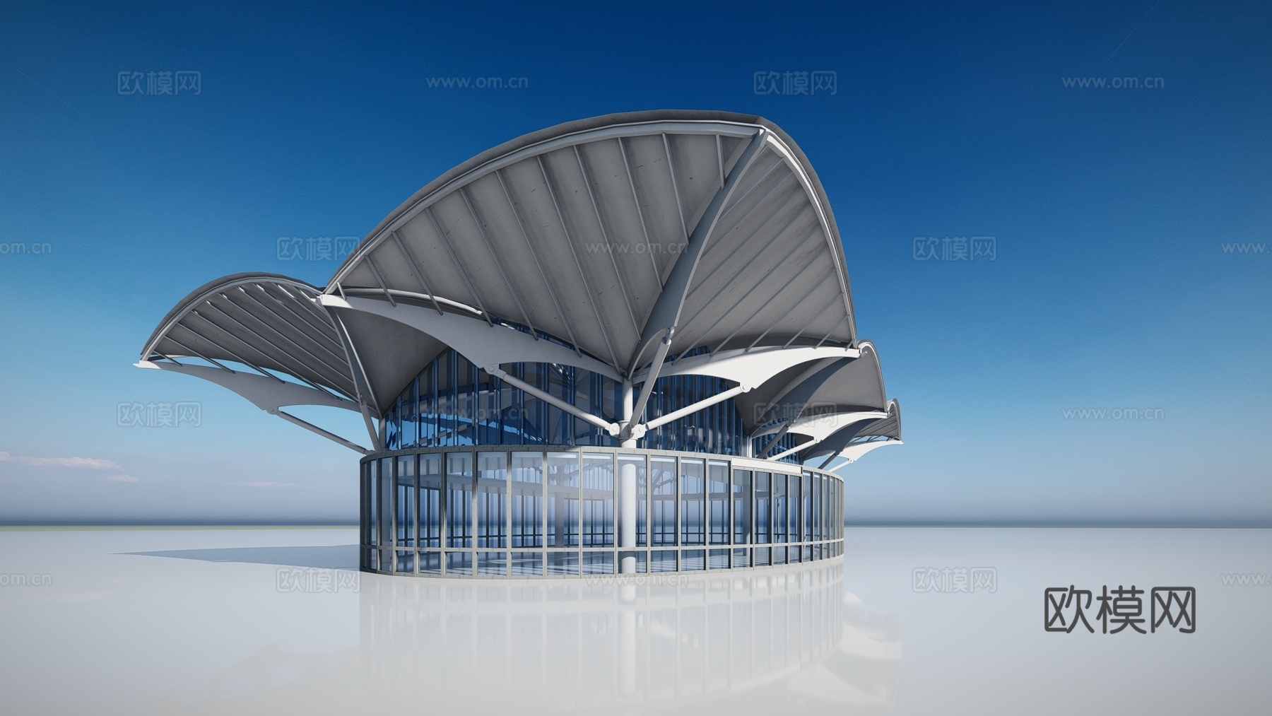 现代展馆建筑外观su模型下载