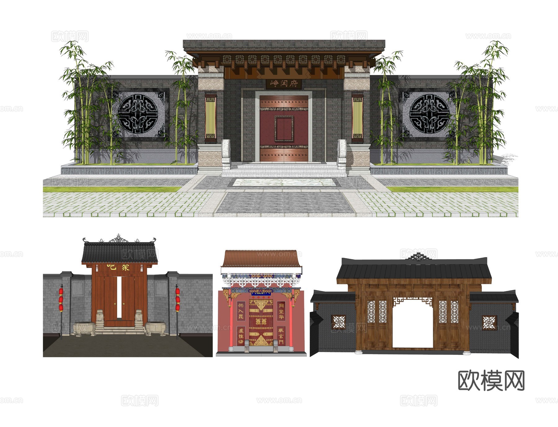 新中式庭院大门门头su模型下载