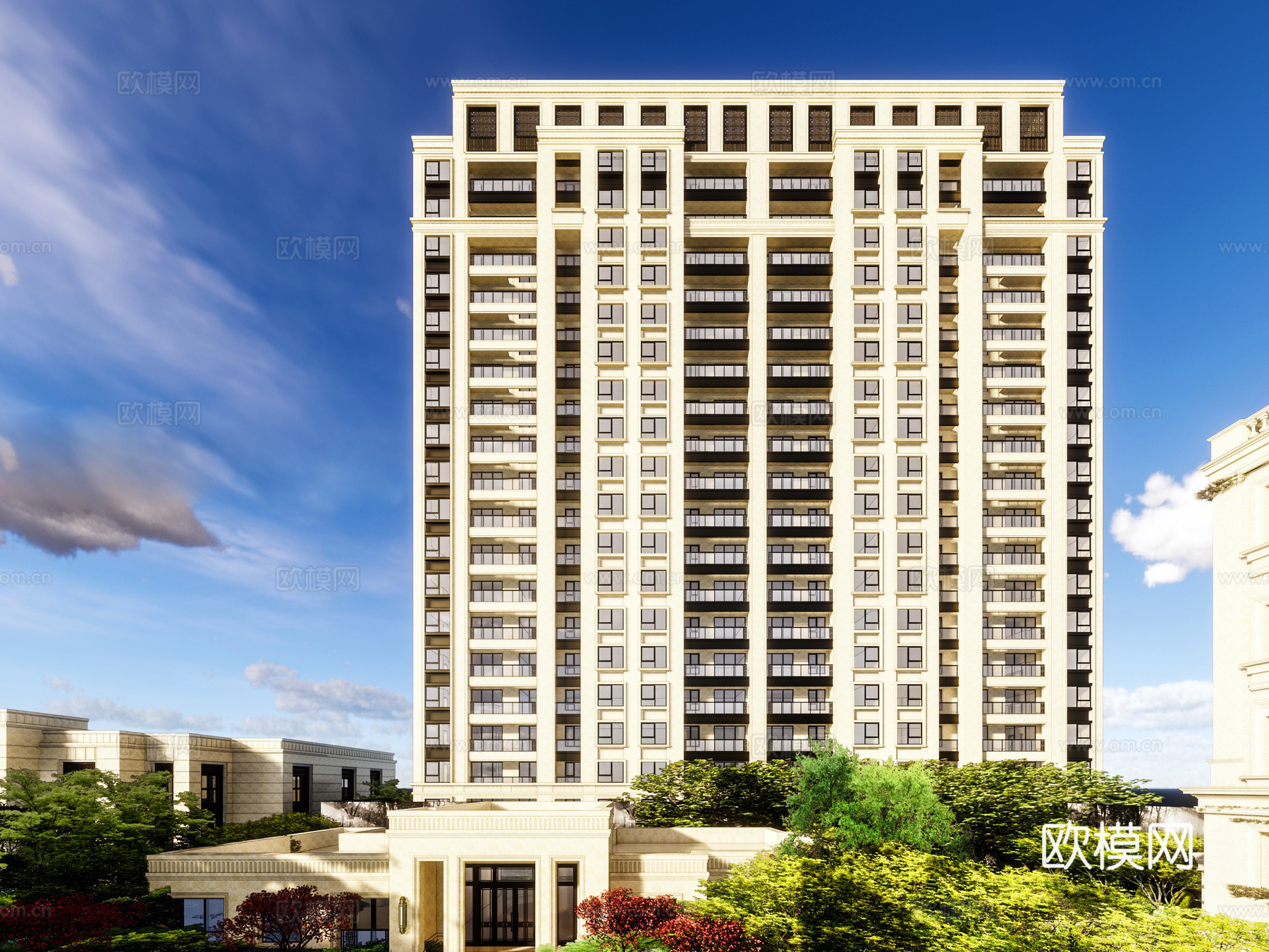 新古典住宅小区建筑外观su模型下载