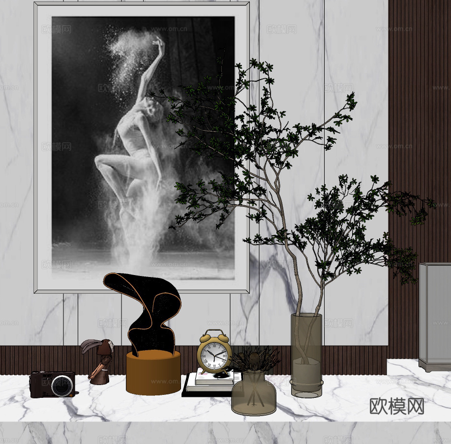 现代插花饰品摆件su模型下载