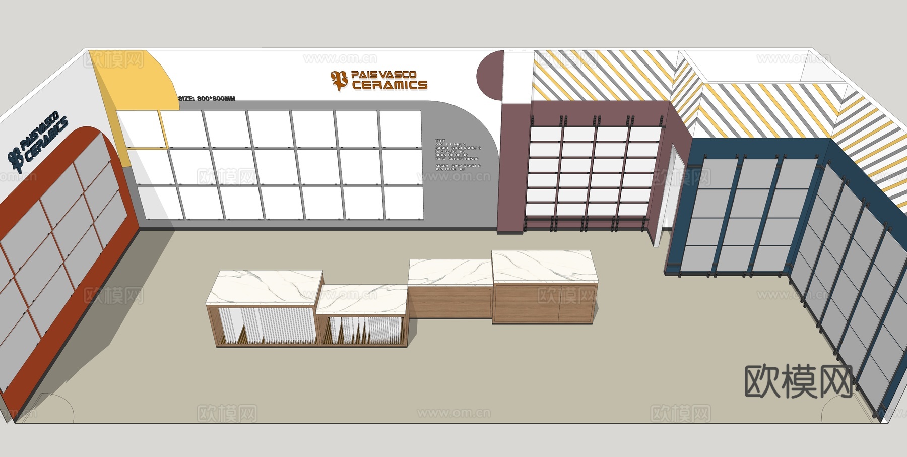 现代瓷砖展厅su模型下载
