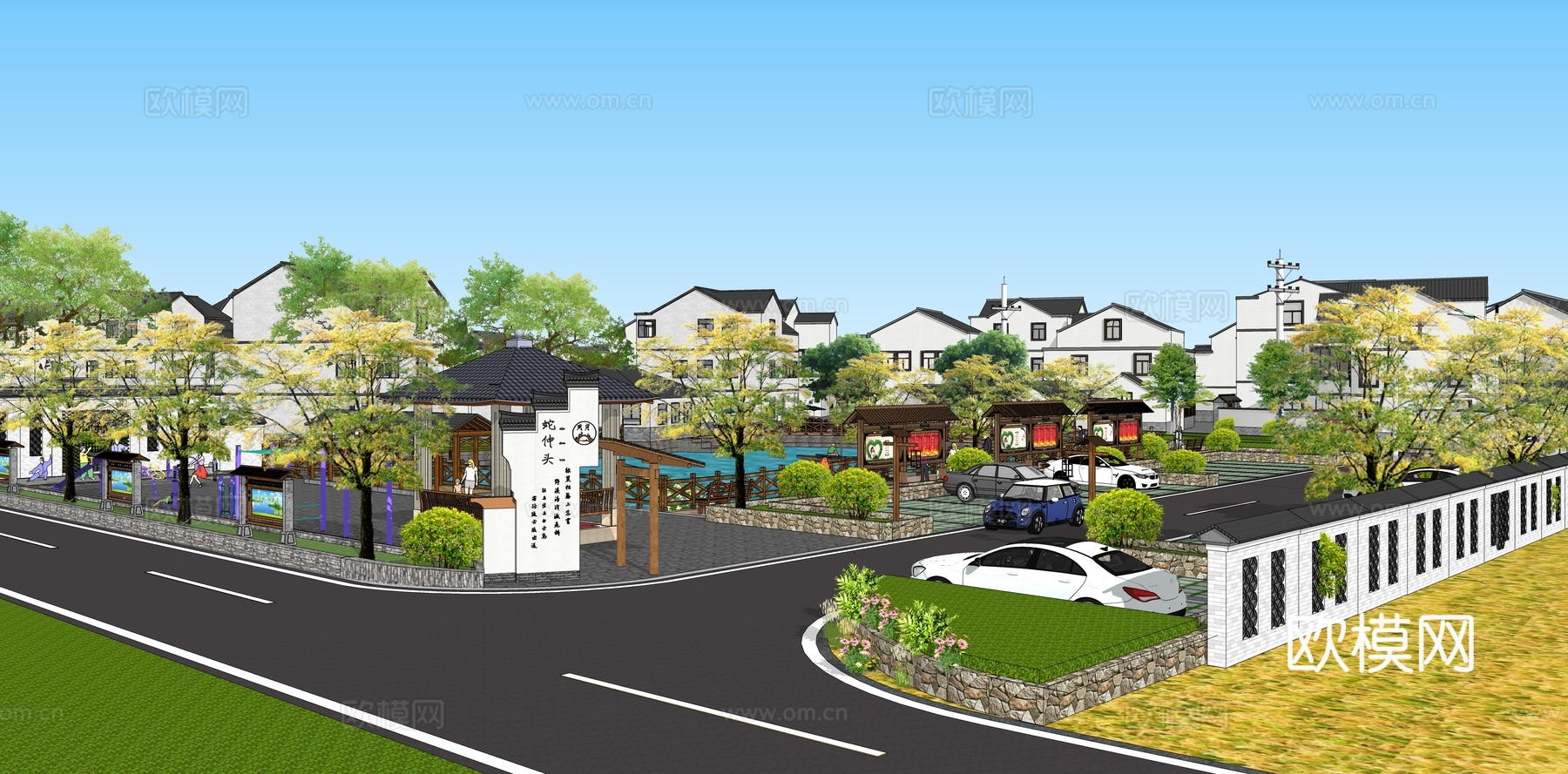 新中式乡村文化景观小品su模型下载
