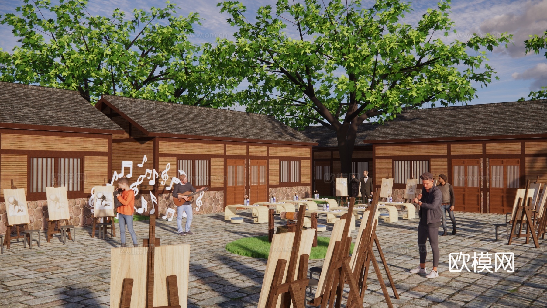 新中式乡村建筑外观su模型下载