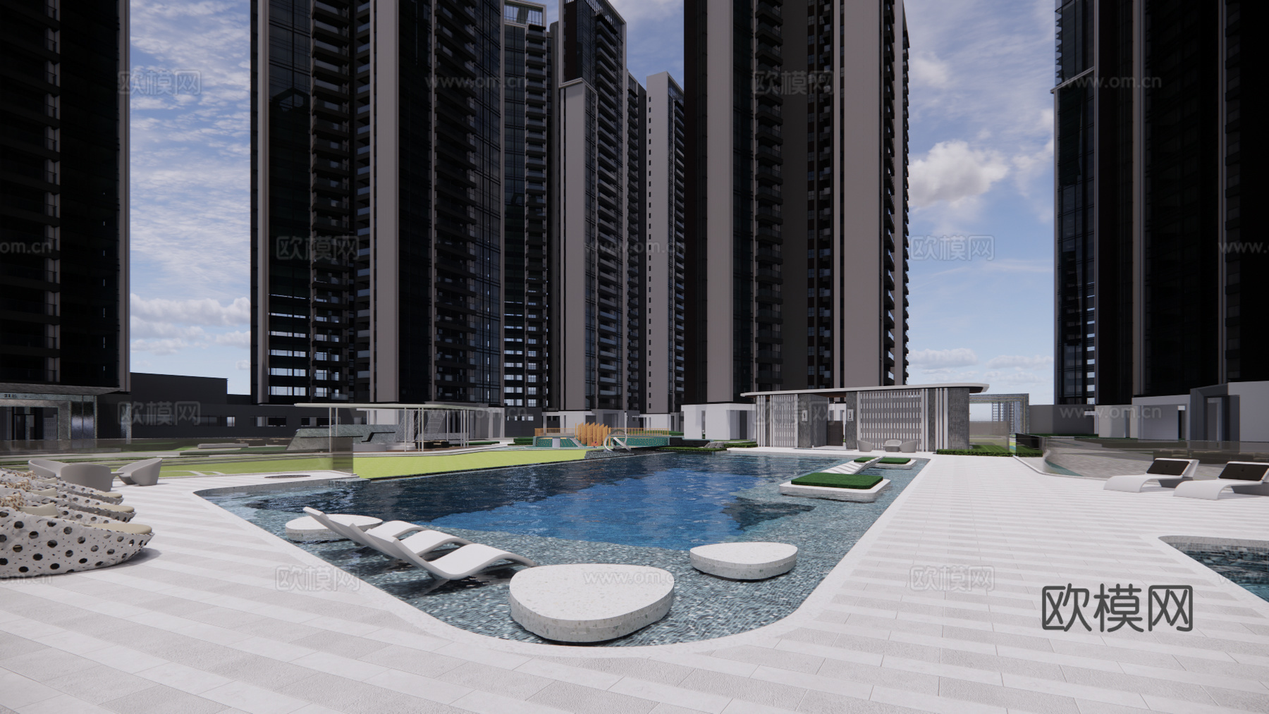 现代住宅小区建筑外观su模型下载