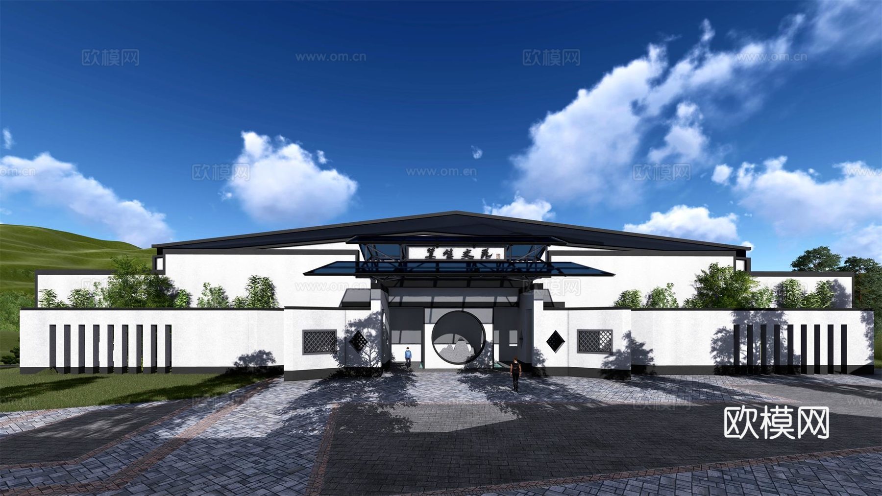 新中式雕刻博物馆建筑外观su模型下载