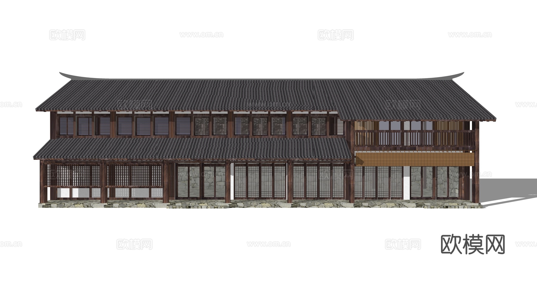 新中式古建民居外观su模型下载