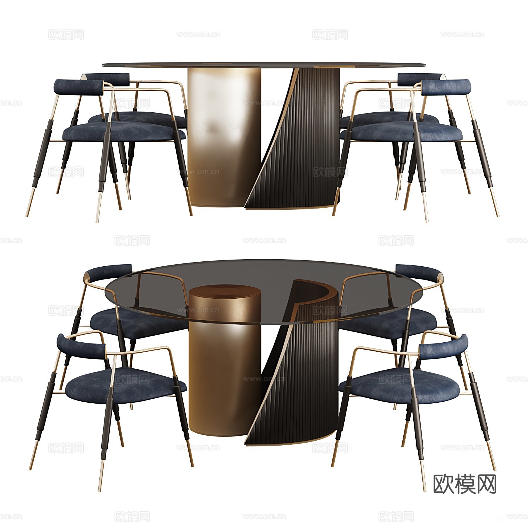 现代圆形餐桌椅su模型下载