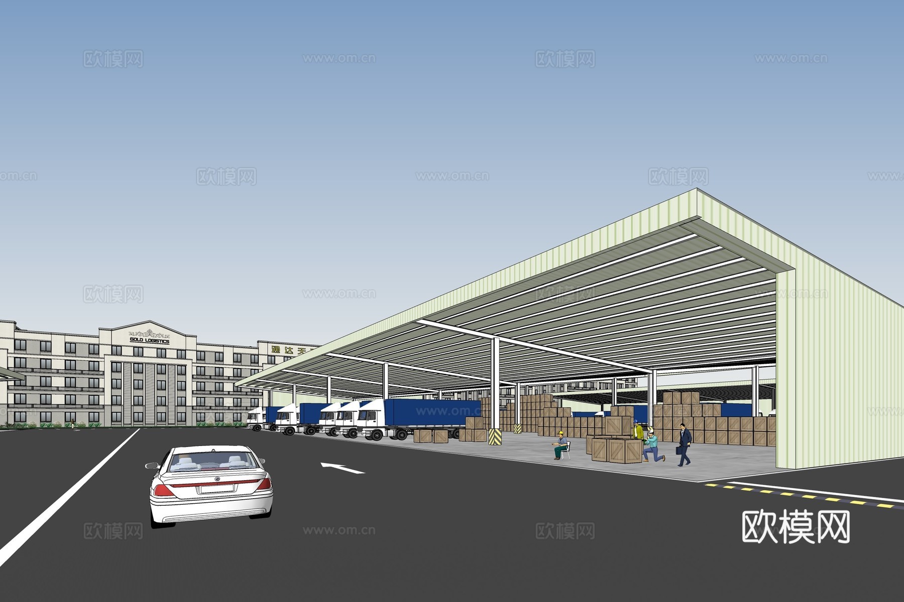 现代物流园建筑外观su模型下载