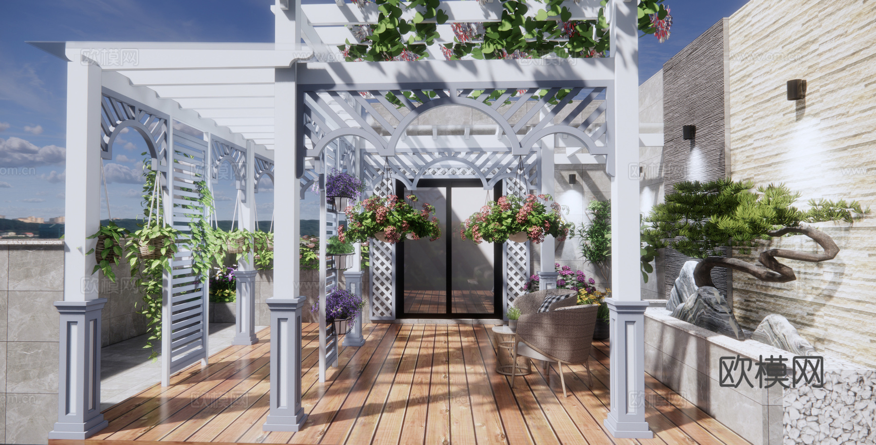 现代屋顶花园su模型下载