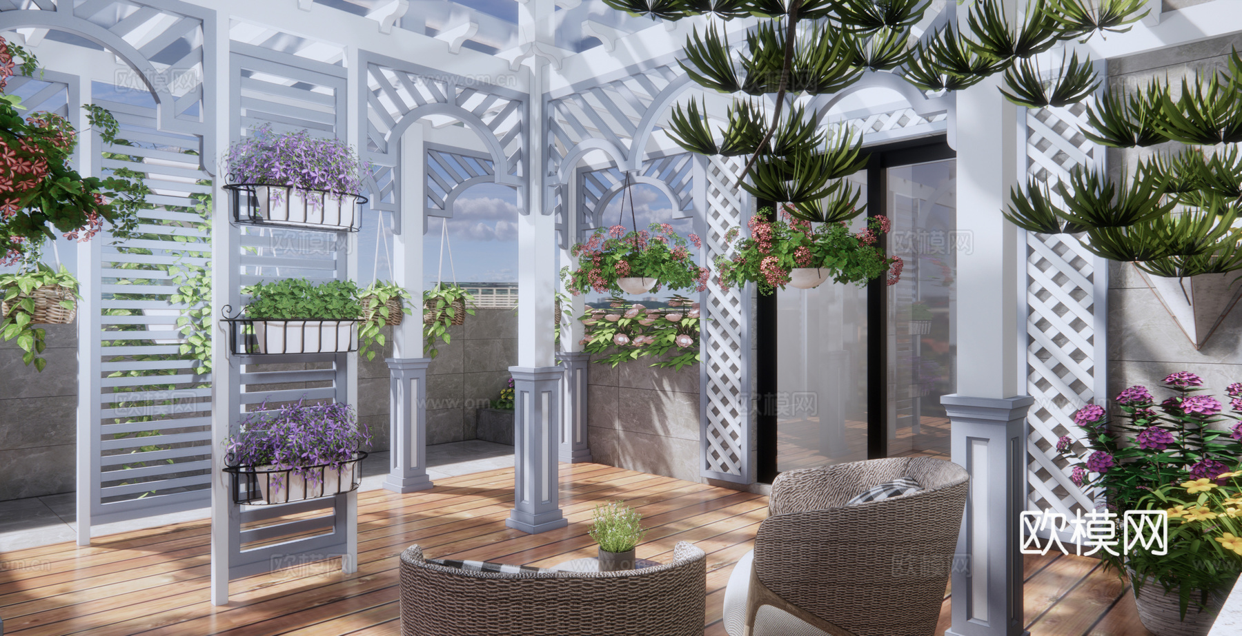现代屋顶花园su模型下载