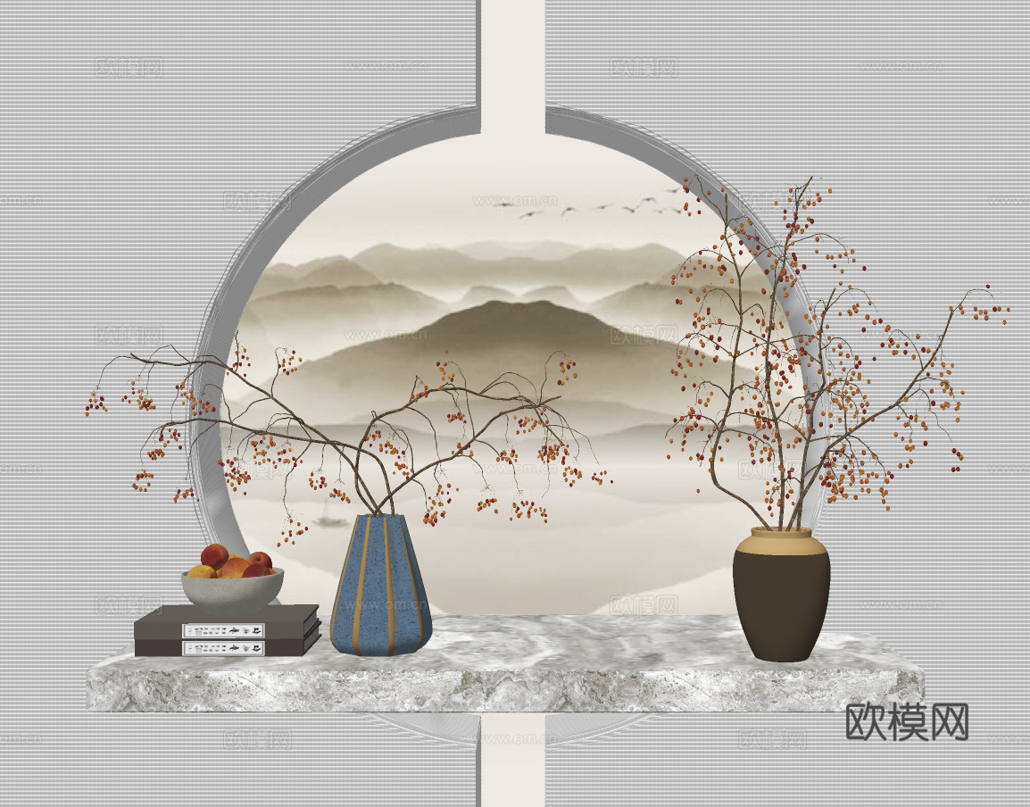 新中式花瓶插花花艺su模型下载
