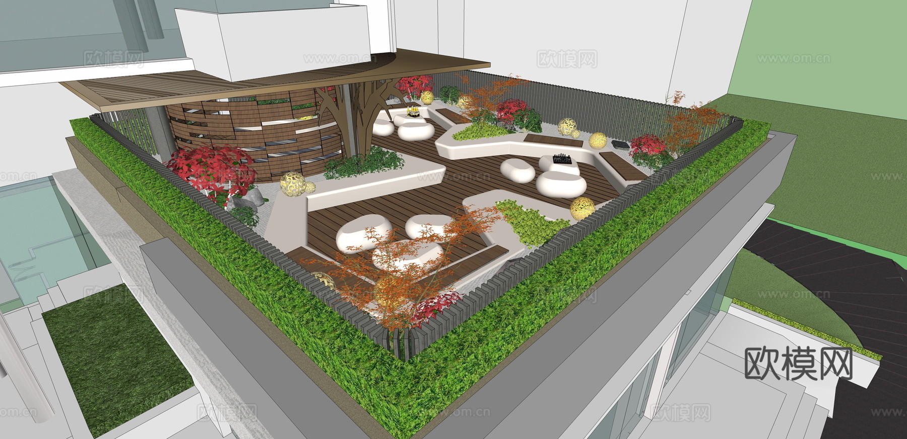 现代屋顶花园su模型下载